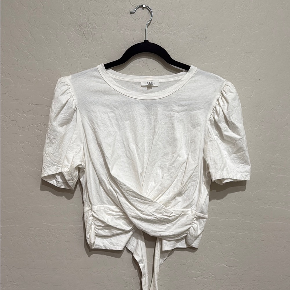 A.L.C. White Twist-Front Puff Sleeve Top